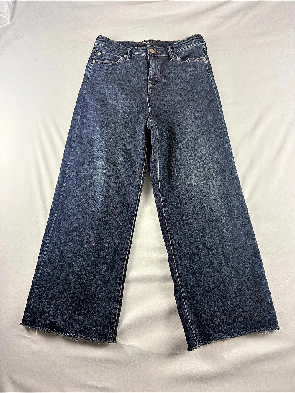 Liverpool Wide Leg Ankle Jeans Women’s 28 Raw Hem Stretch Denim